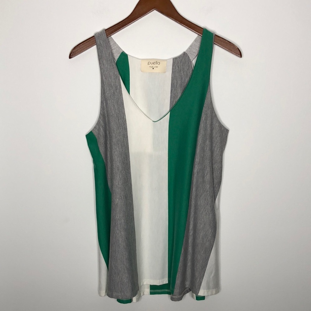 Puella V-Neck Striped Swing Tank Green Gray Size M